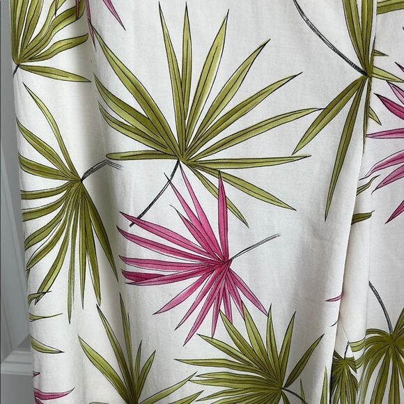 Talbots Women Stretch Tropical Print Pink & Green Palm Leaves Silk Blend SZ 18 W - Picture 2 of 8